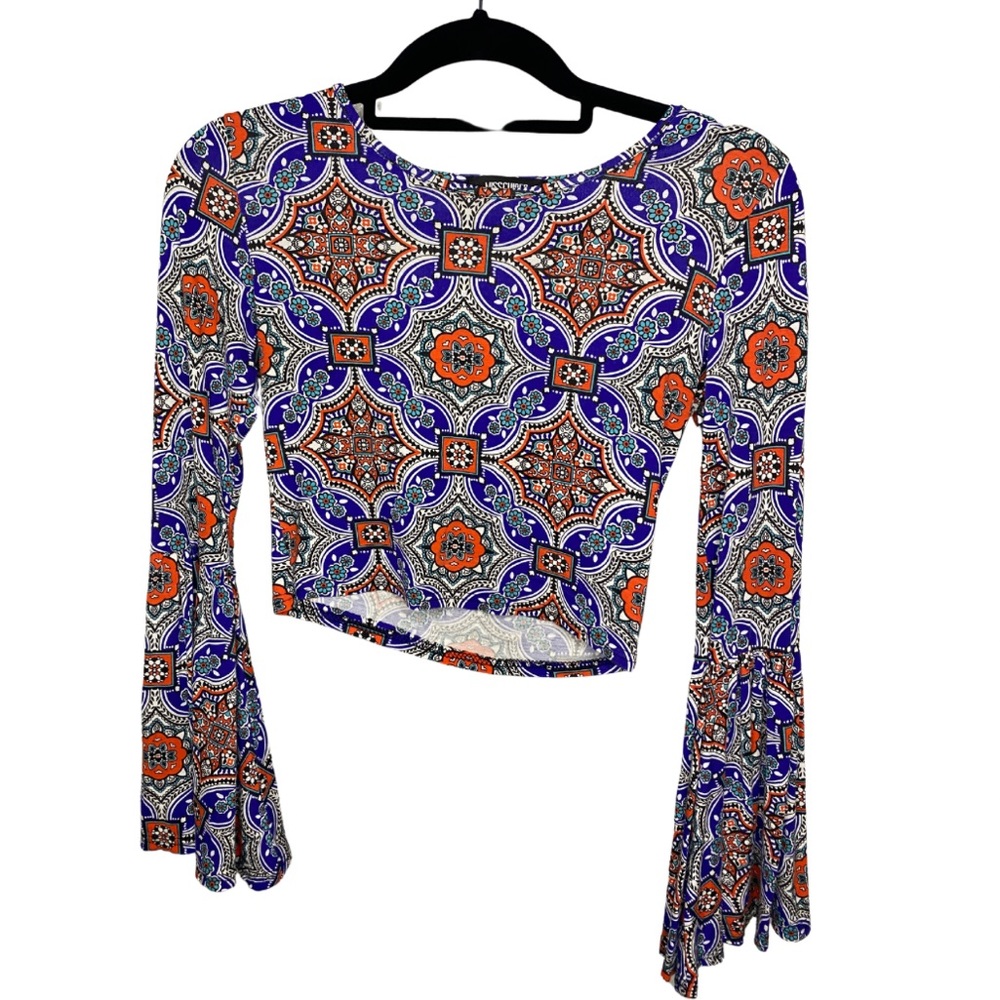 MISSGUIDED Hippie Crop Top With Flared Sleeves